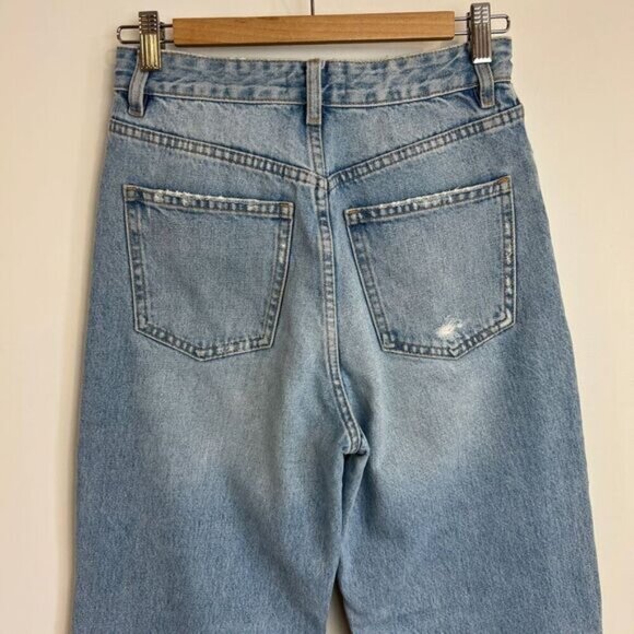 Zara Women's Size 4 Destroyed Distressed Wide Leg Light Wash Blue Jeans Grunge - Picture 5 of 16